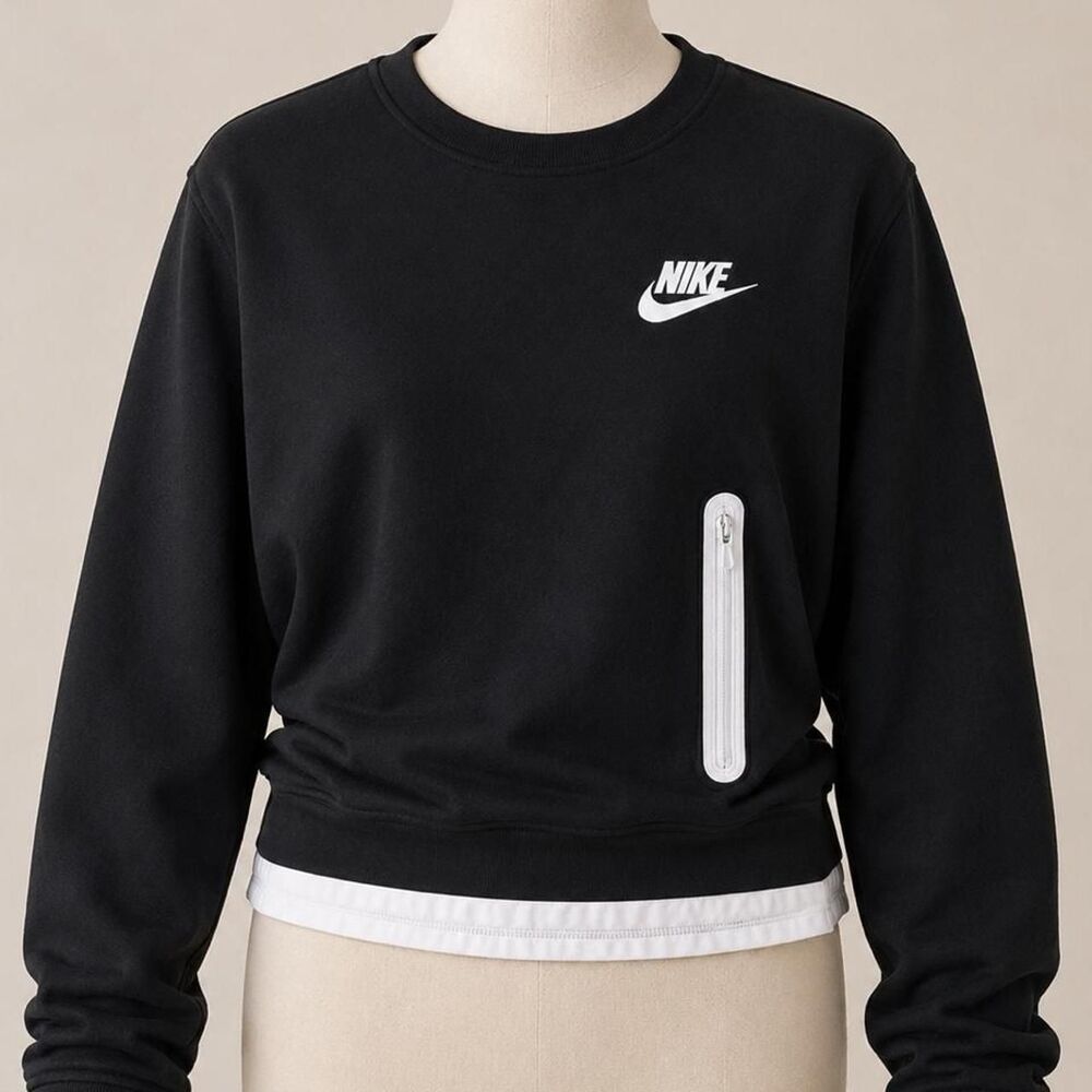 Nike black cropped crewneck sweatshirt with white accents Size S